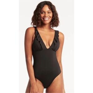 Sea Level Swim Australia Essentials Frill One Piece Swimsuit Black US Size 4 NWT
